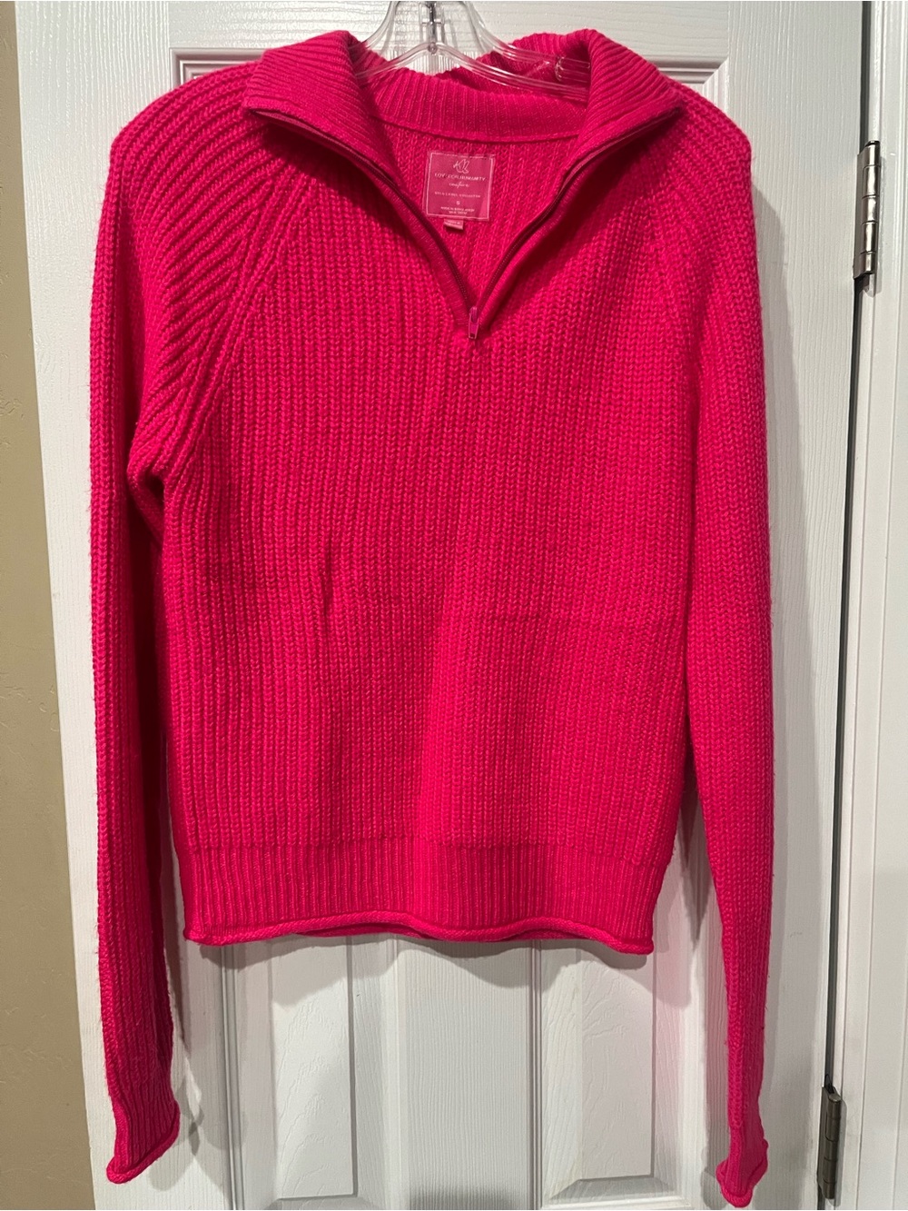 Women's Hot Pink Quarter-Zip Rib Knit Sweater